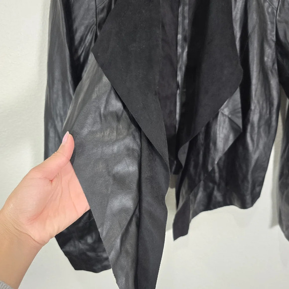 BLANK NYC Black Faux Leather Drape Open Front Jacket Size Medium - Picture 3 of 8